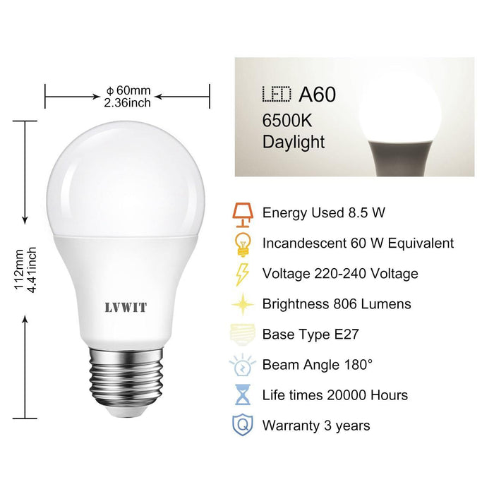 E27 LED Light Bulbs, 806 Lm A60 6PCS