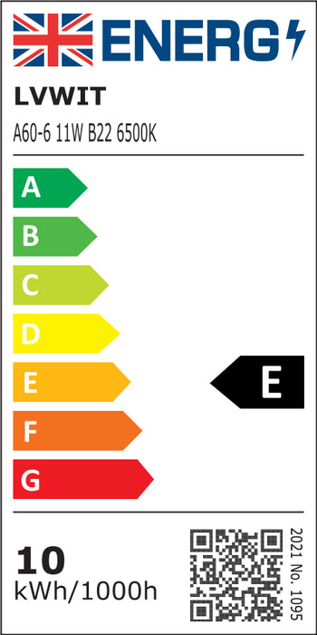 B22 LED Light Bulbs, 1055Lm A60 6500K