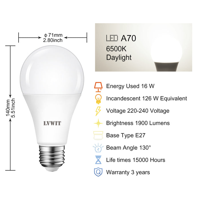 E27 LED Ampoule LED, 1900Lm 6500K