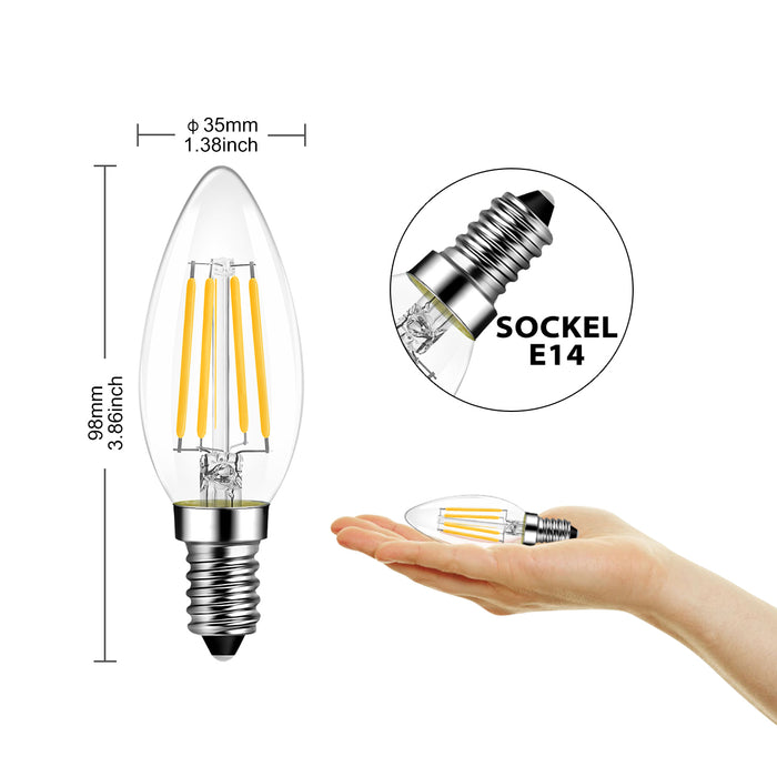 E14 LED Filament Kerzenlampe für Kronleuchter 470LM 2700K