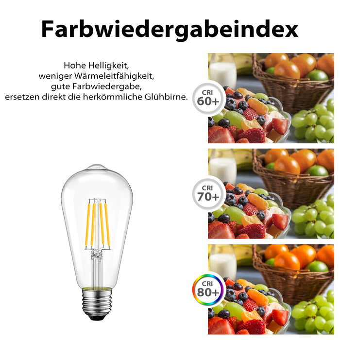 E27 LED Filament Glühbirne, ST64 Klar 6.5W