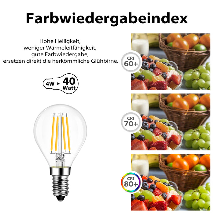 E14 LED Glühlampe Filament, G45 4W Klar 6er Pack