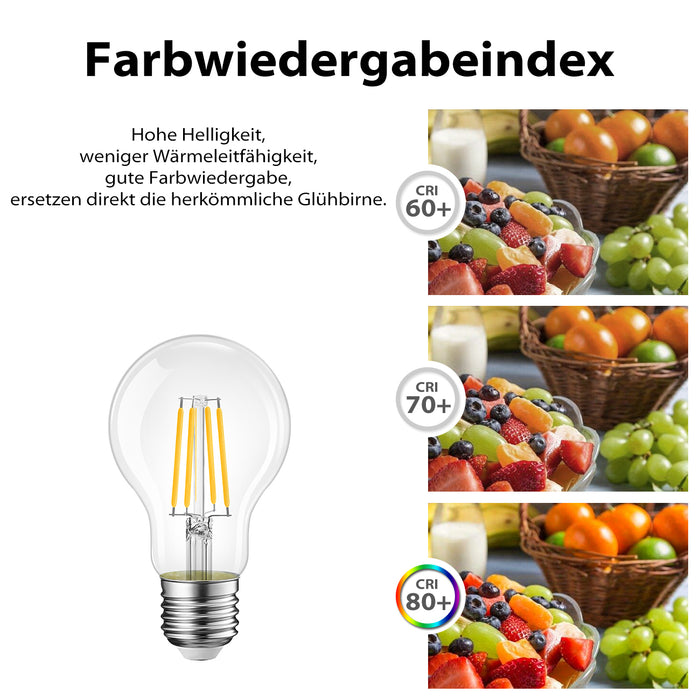 E27 LED Glühlampe Filament, A60 6.5W Klar