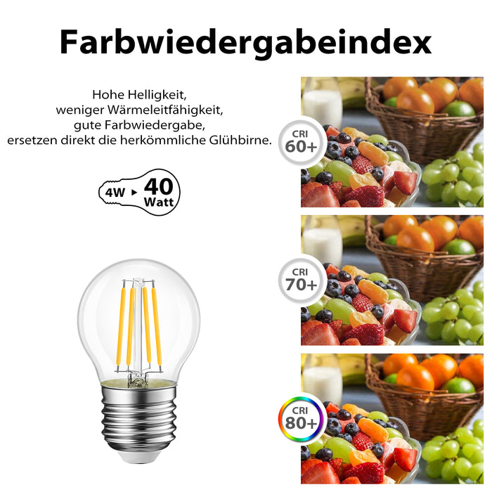 E27 LED Glühlampe Filament, G45 4W Klar