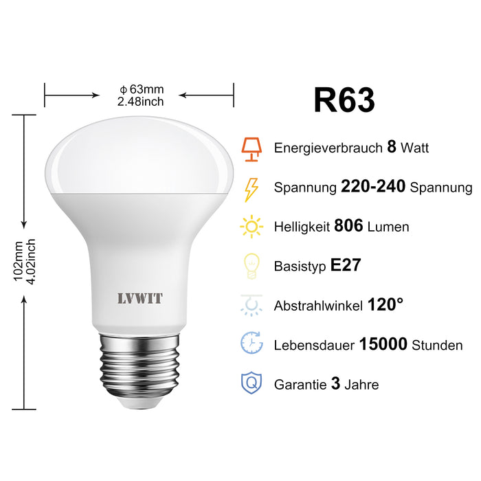 E27 LED Reflektor Glühbirnen, R63 806Lm 6500K