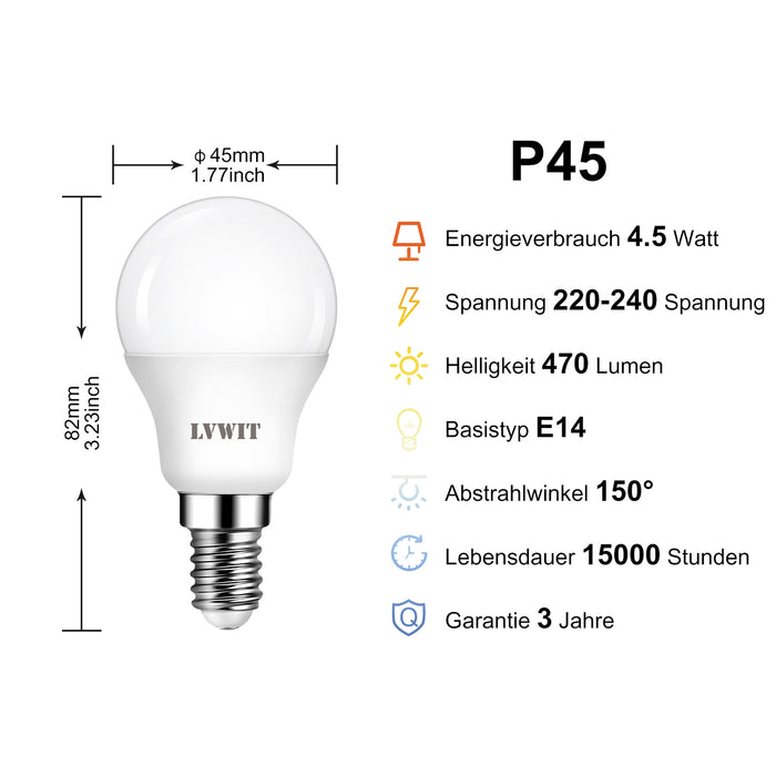 E14 LED Glühbirnen, P45 470LM 2700K