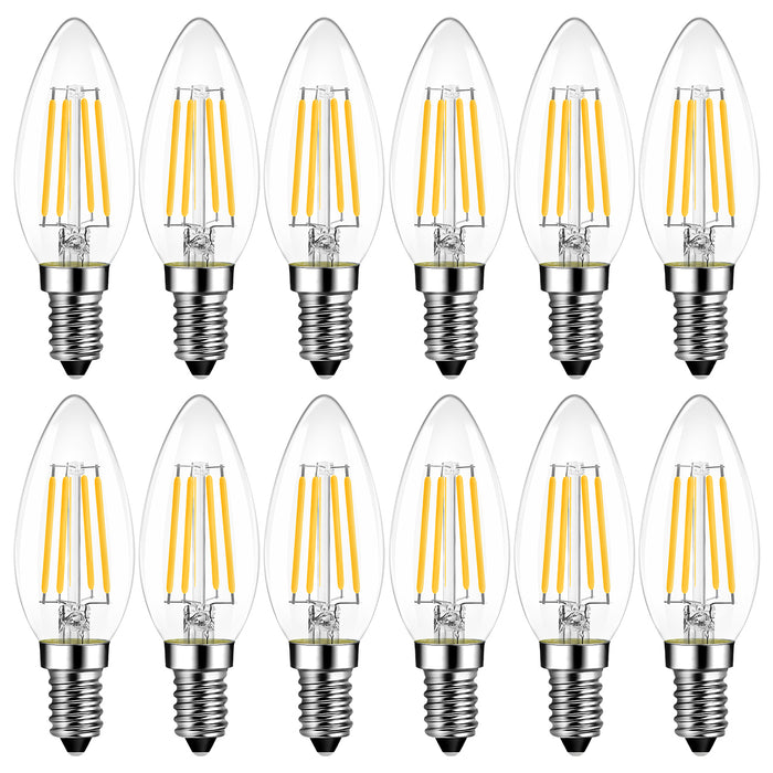 E14 LED Filament Kerzenlampe für Kronleuchter 470LM 2700K 12er Pack