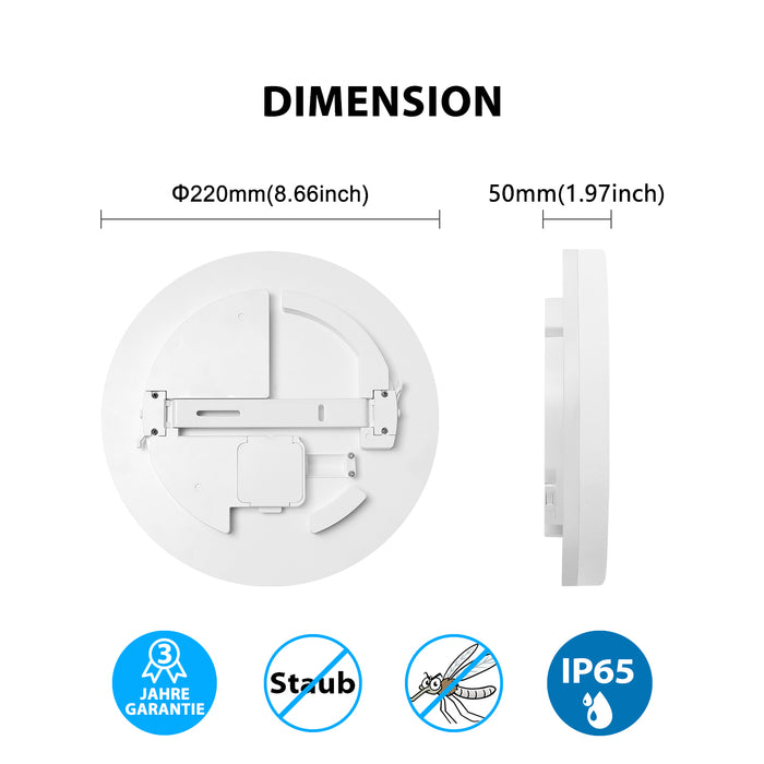 LVWIT Wasserdichte LED Deckenleuchte 18W Ø28cm