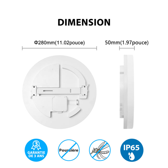 LVWIT Plafonnier LED Rond 18W 1800LM 4000K Blanc Neutre Ø280mm*50mm