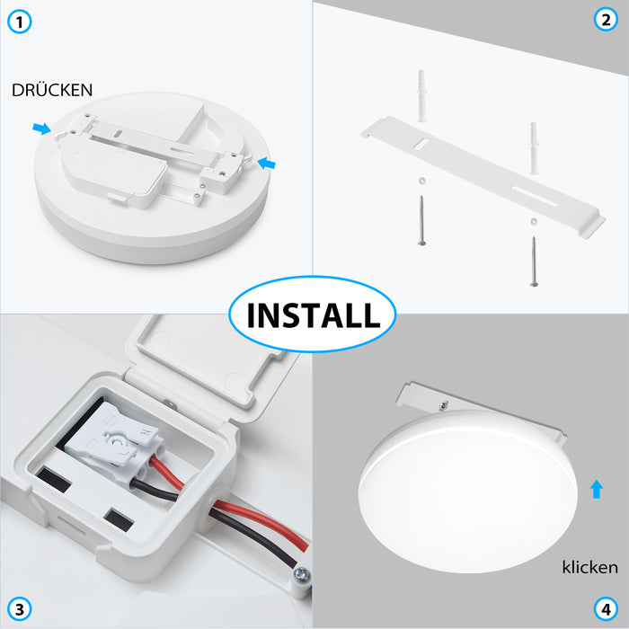 LVWIT Wasserdichte LED Deckenleuchte 18W Ø28cm