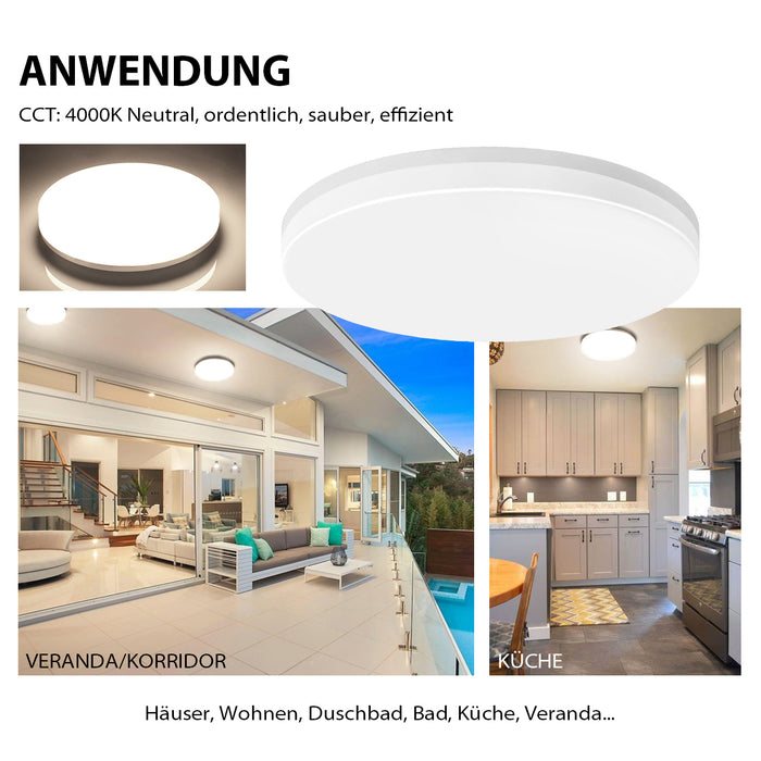 LVWIT Wasserdichte LED Deckenleuchte 18W Ø28cm