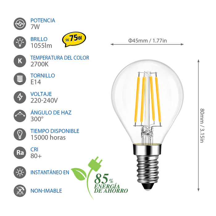 E14 Bombillas Golf de Filamento LED 7W