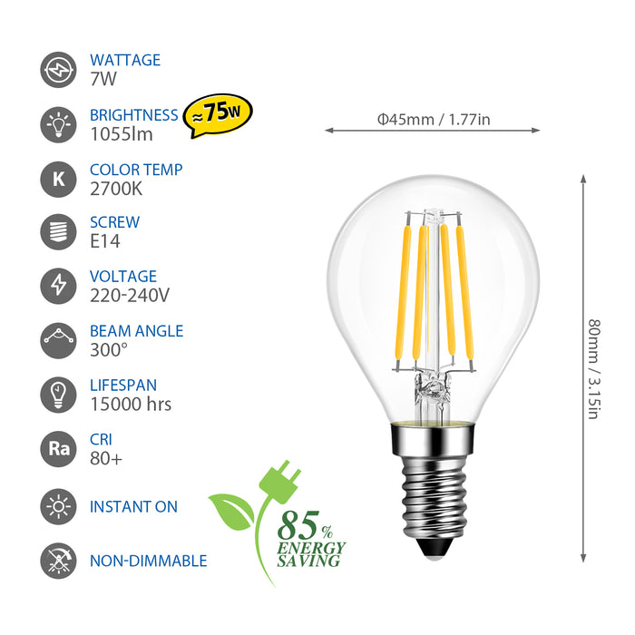 E14 Lampadina Filamento LED, G45 1055Lm 2700K