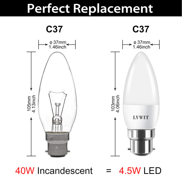 B22 Candela Lampadina, C37 470Lm 6 Pezzi 2700K