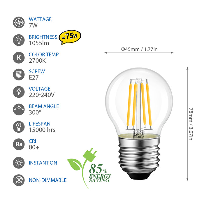 E27 Lampadina Filamento LED, G45 1055Lm