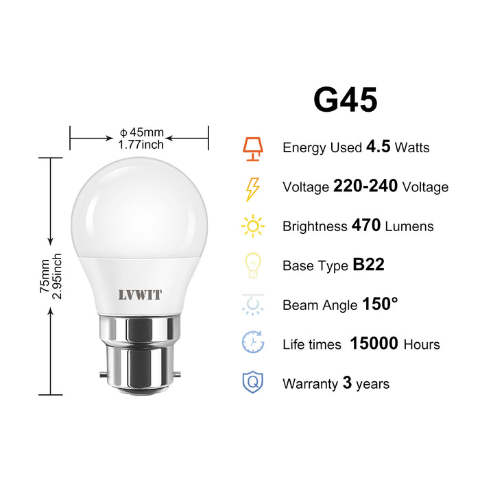 B22 LED Glühbirne, G45 470Lm 2700K