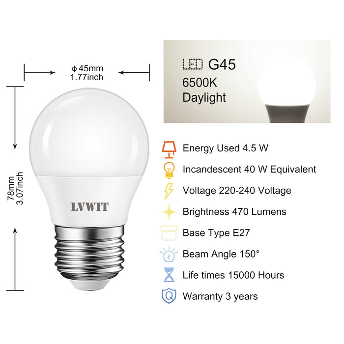 E27 LED Ampoule LED, G45 470Lm 6500K 6U