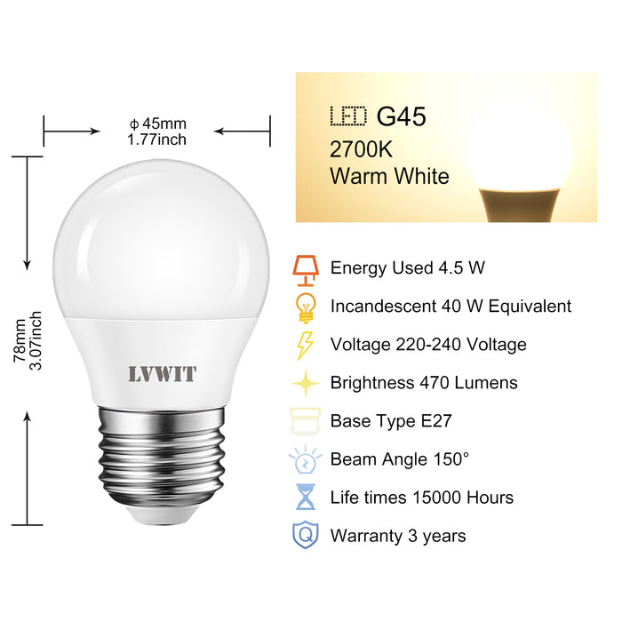 E27 LED Ampoule LED, G45 470Lm 2700K 6U