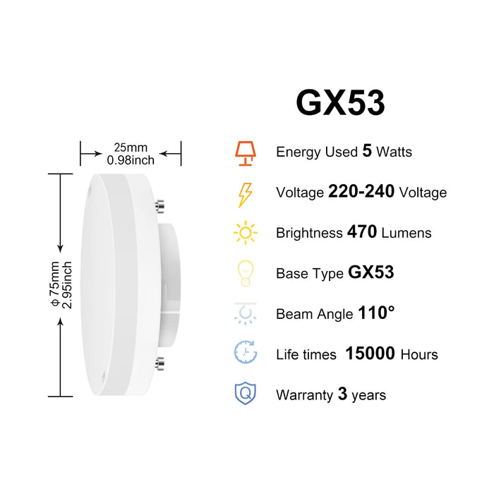 LVWIT Faretti LED Lampadina Attacco GX53 5W 470LM 3000K Pacco da 4 Unità