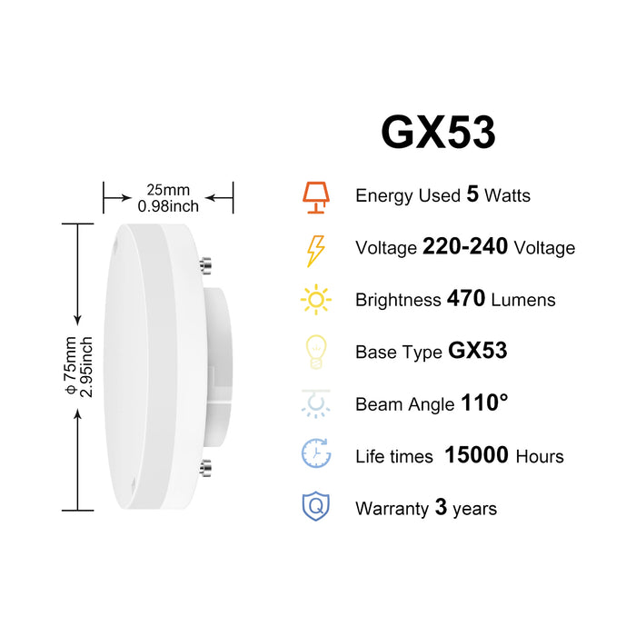 5W GX53 Led Bulb ,3000K,Replace 40W /50W ，No Flicker,led 470 LM/650LM