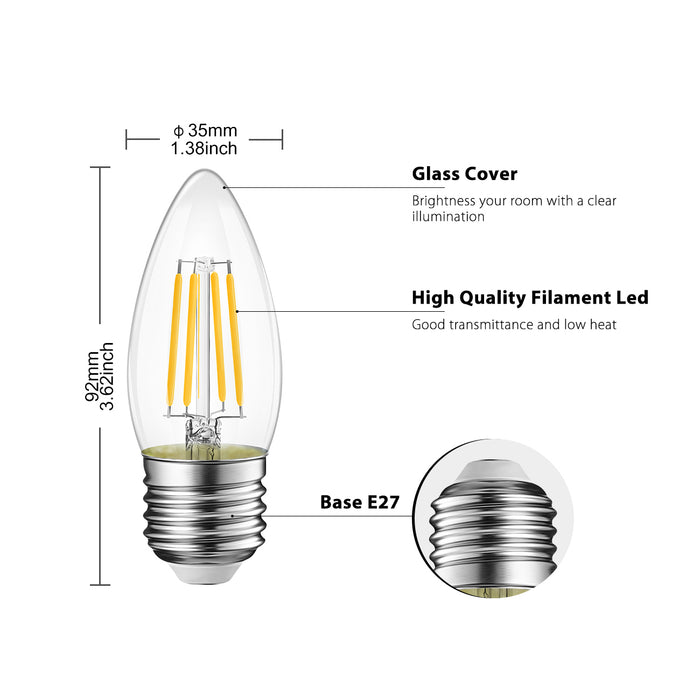 E27 LED Filament Bulb, 470Lm Warm White