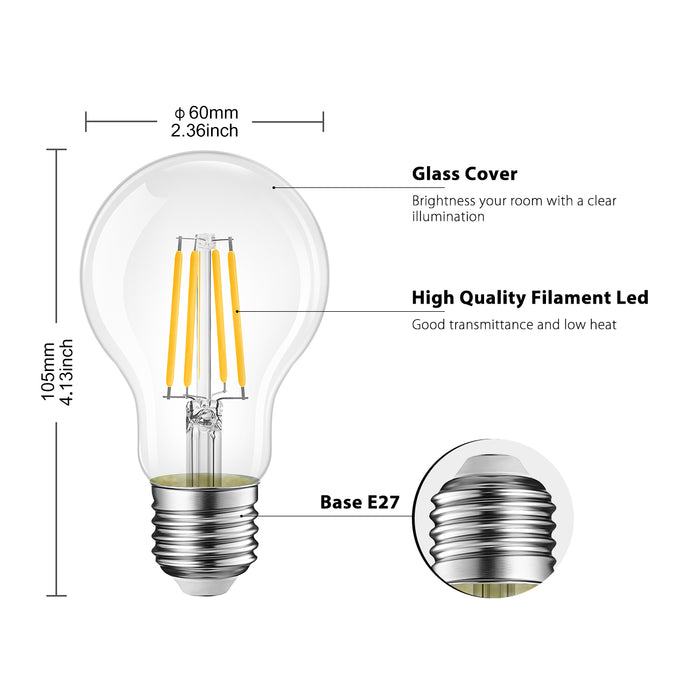 E27 Lampadina Filamento LED, A60 470Lm