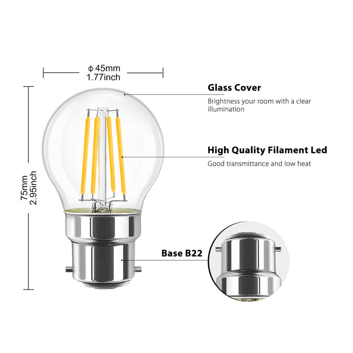 B22 LED Filament Glühlampe, G45 470Lm