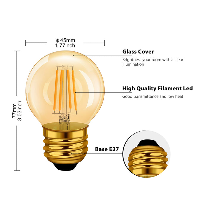 E27 LED Glühlampe Filament, G45 4W Gold