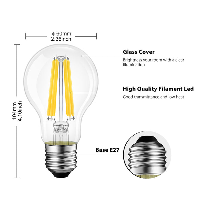 E27 LED Glühlampe Filament, A60 11W Klar