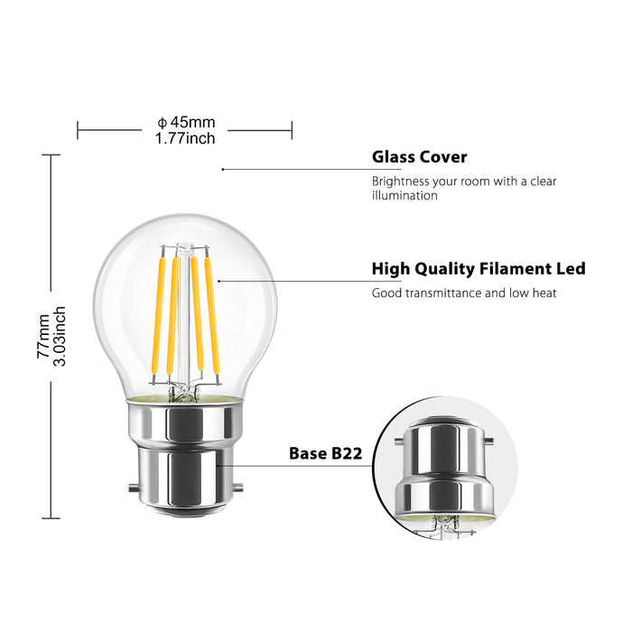 B22 LED Filament Glühlampe, G45 806Lm