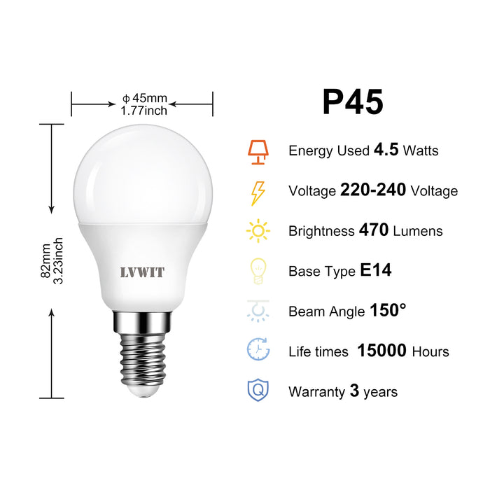 E14 LED Ampoule LED, P45 470Lm Blanc Froid 6500K