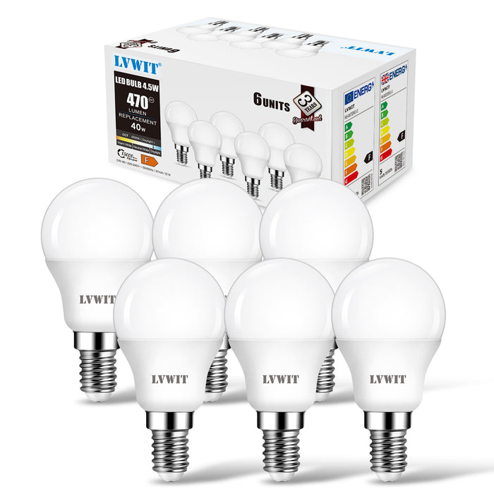 E14 Bulbs | P45 470Lm 6 PCS | 6500K&2700K for Choice | LVWIT
