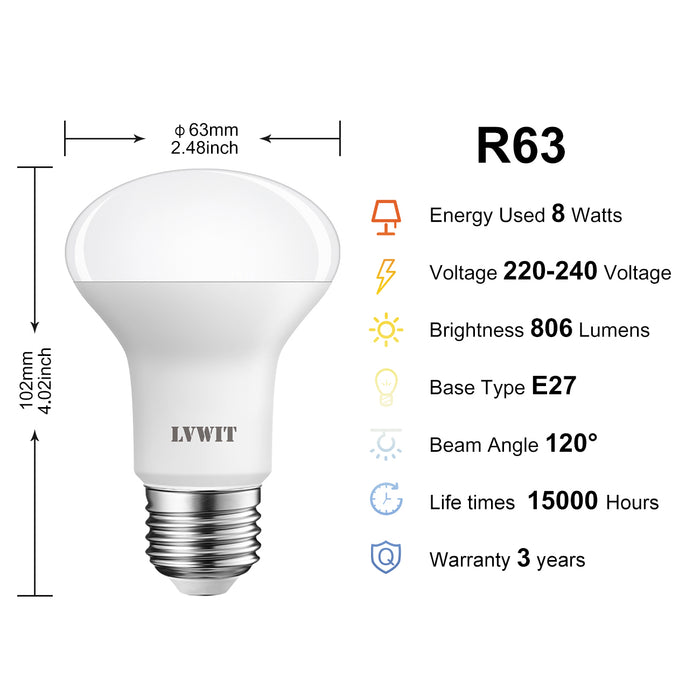 E27 LED Light Bulbs, R63 806Lm